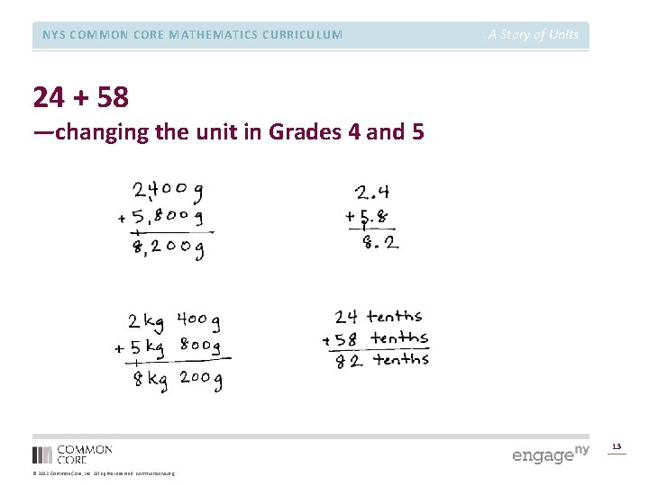 NYS COMMON CORE MATHEMATICS CURRICULUM A Story of Units 24 + 58 —changing the