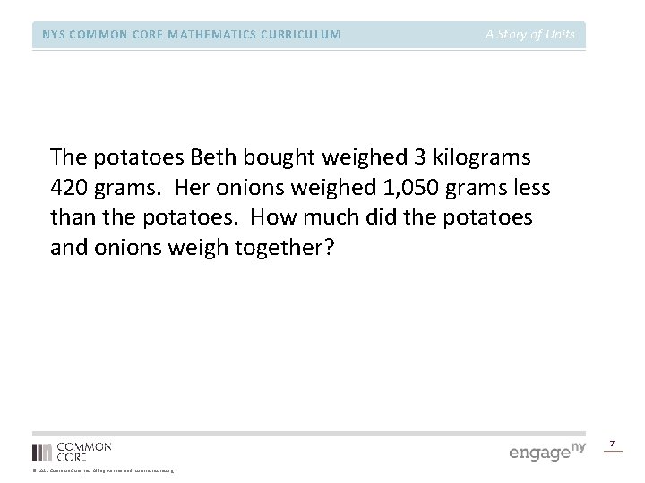 NYS COMMON CORE MATHEMATICS CURRICULUM A Story of Units The potatoes Beth bought weighed