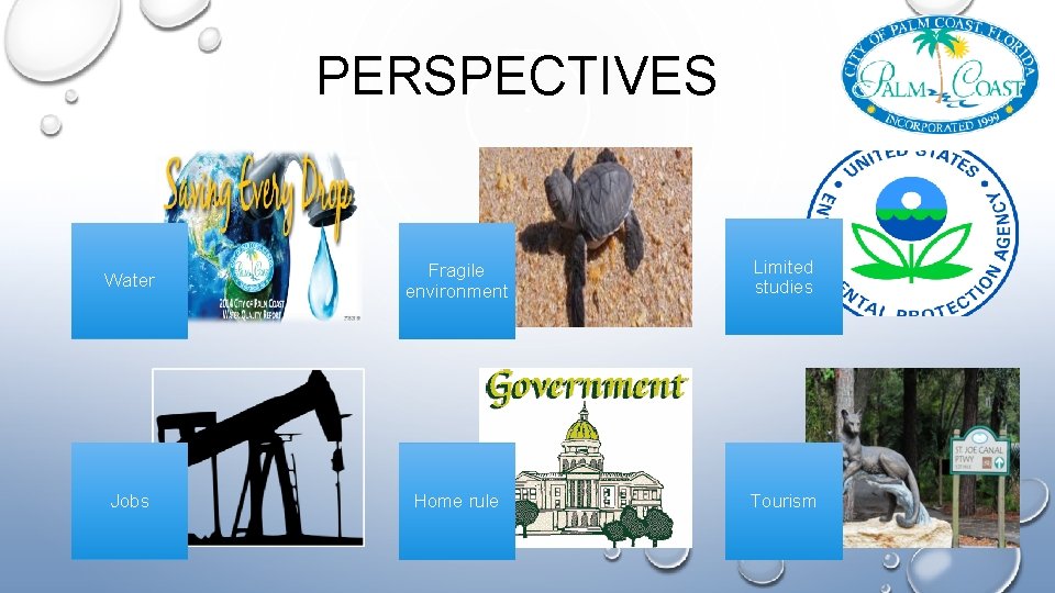 PERSPECTIVES Water Fragile environment Limited studies Jobs Home rule Tourism 