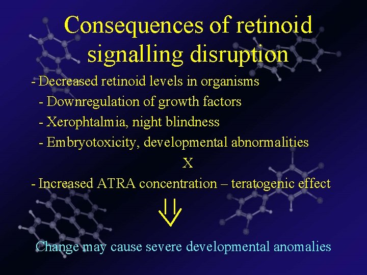 Consequences of retinoid signalling disruption - Decreased retinoid levels in organisms - Downregulation of