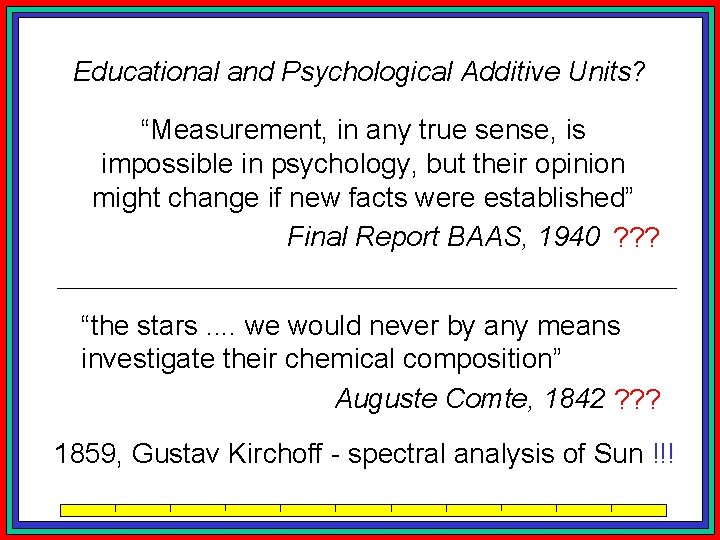 Educational and Psychological Additive Units? “Measurement, in any true sense, is impossible in psychology,