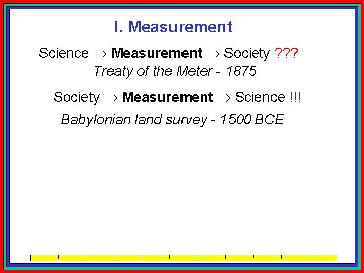 I. Measurement Science Measurement Society ? ? ? Treaty of the Meter - 1875