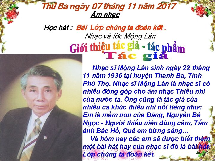 Thứ Ba ngày 07 tháng 11 năm 2017 m nhạc Học hát : Bài