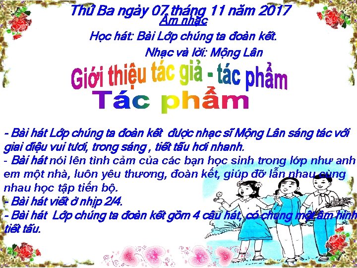 Thứ Ba ngày 07 tháng 11 năm 2017 m nhạc Học hát: Bài Lớp