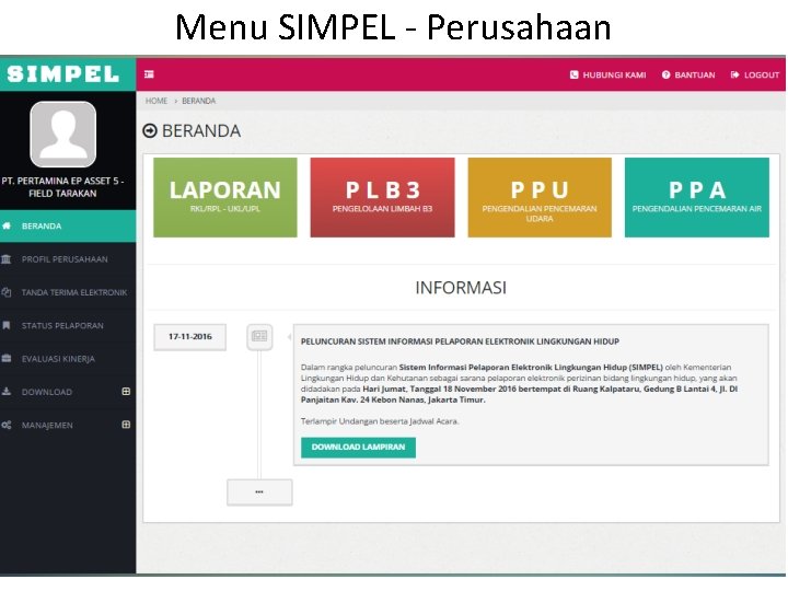 Menu SIMPEL - Perusahaan 