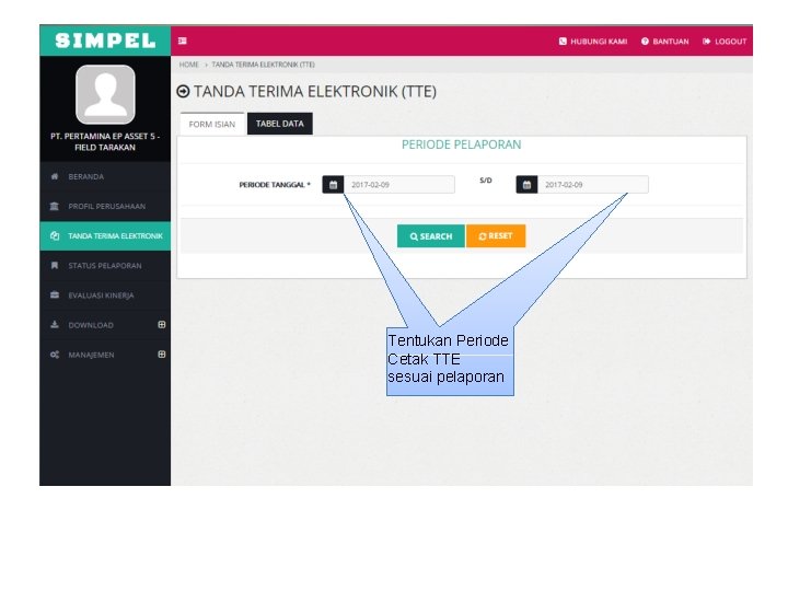 Tentukan Periode Cetak TTE sesuai pelaporan 