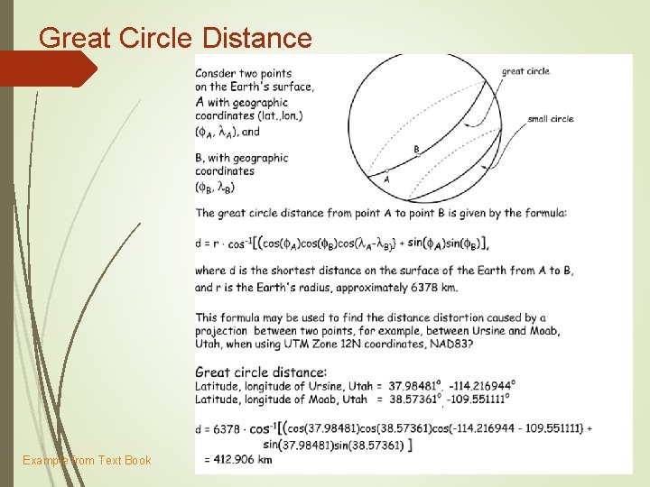 Great Circle Distance Example from Text Book 