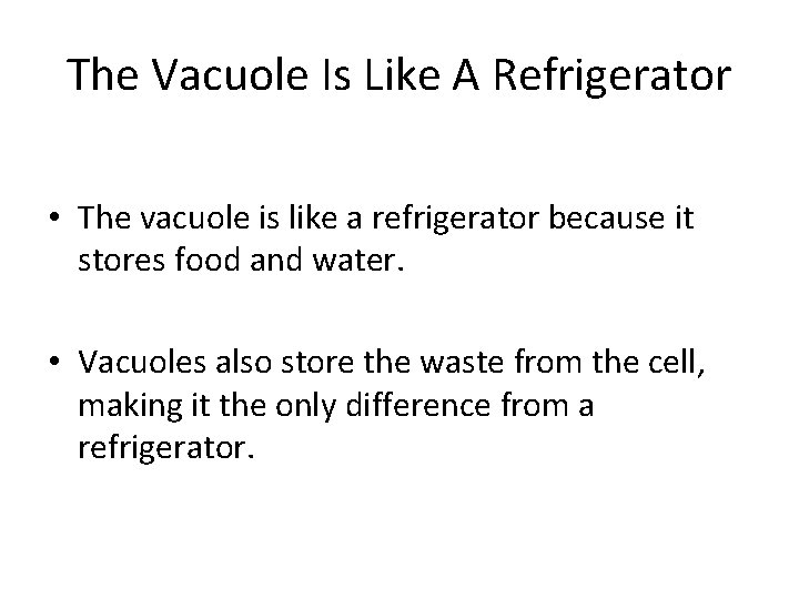 The Vacuole Is Like A Refrigerator • The vacuole is like a refrigerator because