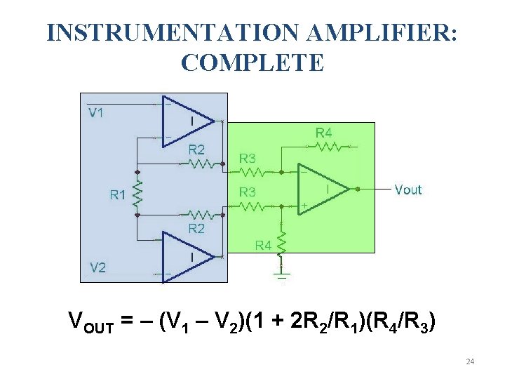 INSTRUMENTATION AMPLIFIER: COMPLETE VOUT = – (V 1 – V 2)(1 + 2 R
