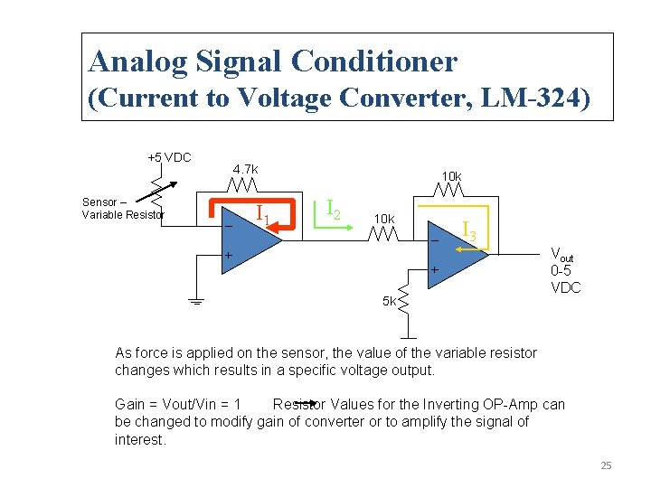 Analog Signal Conditioner (Current to Voltage Converter, LM-324) +5 VDC Sensor – Variable Resistor