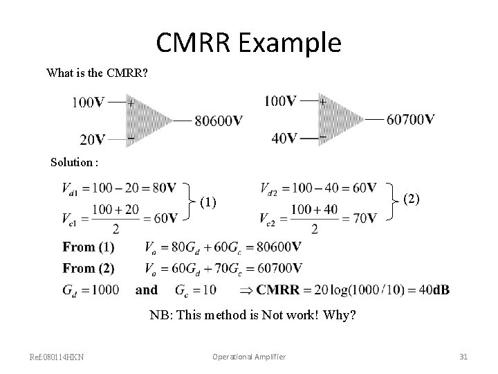 CMRR Example What is the CMRR? Solution : (1) (2) NB: This method is