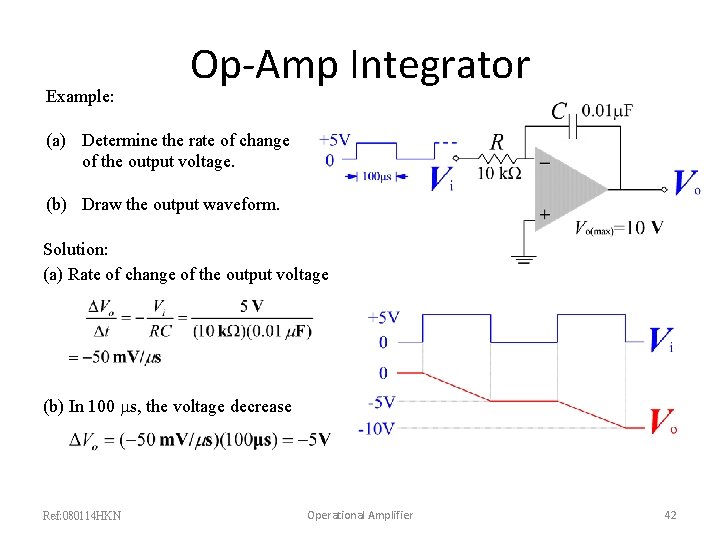 Example: Op-Amp Integrator (a) Determine the rate of change of the output voltage. (b)