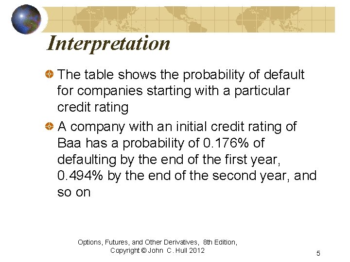 Interpretation The table shows the probability of default for companies starting with a particular