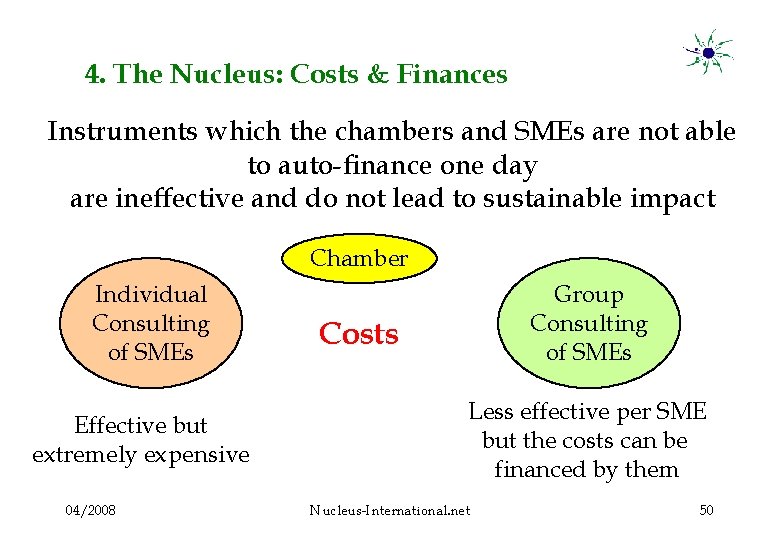 4. The Nucleus: Costs & Finances Instruments which the chambers and SMEs are not