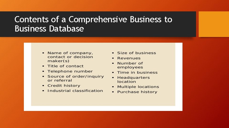 Contents of a Comprehensive Business to Business Database 