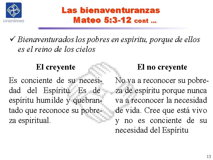 Las bienaventuranzas Mateo 5: 3 -12 cont … ü Bienaventurados los pobres en espíritu, Las bienaventuranzas Mateo 5: 3 -12 cont … ü Bienaventurados los pobres en espíritu,