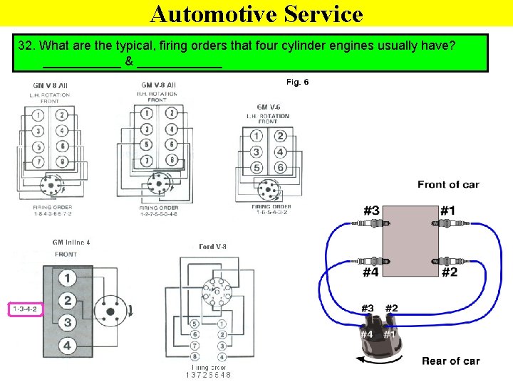 Automotive Service 32. What are the typical, firing orders that four cylinder engines usually