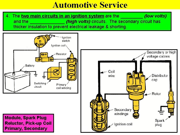 Automotive Service 4. The two main circuits in an ignition system are the _____