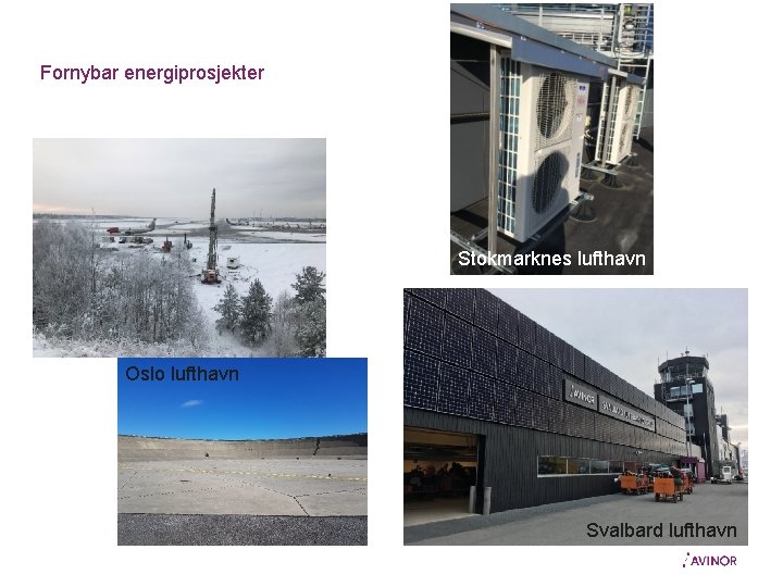 Fornybar energiprosjekter Stokmarknes lufthavn Oslo lufthavn Svalbard lufthavn 