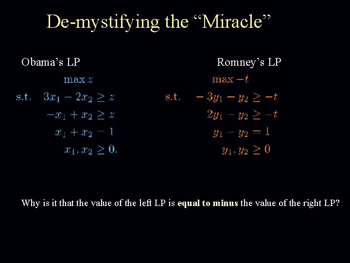 De-mystifying the “Miracle” Obama’s LP Romney’s LP Why is it that the value of