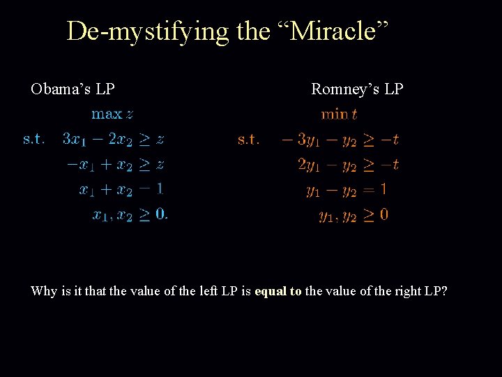 De-mystifying the “Miracle” Obama’s LP Romney’s LP Why is it that the value of