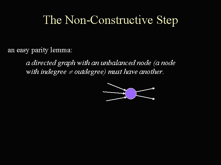 The Non-Constructive Step an easy parity lemma: a directed graph with an unbalanced node