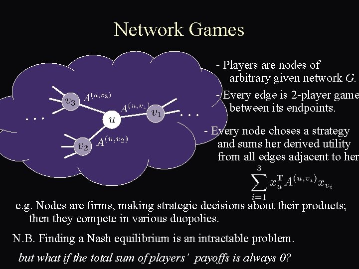 Network Games … … - Players are nodes of arbitrary given network G. -