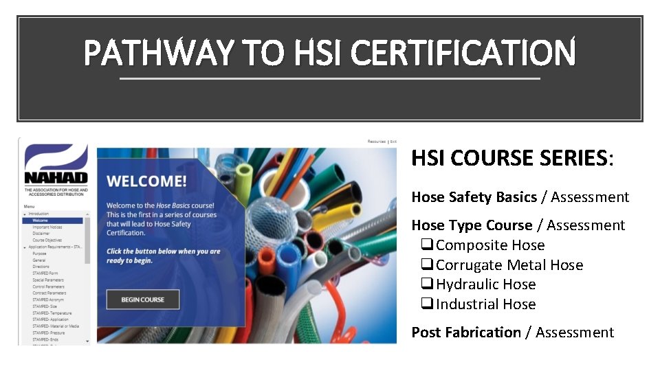 PATHWAY TO HSI CERTIFICATION HSI COURSE SERIES: Hose Safety Basics / Assessment Hose Type