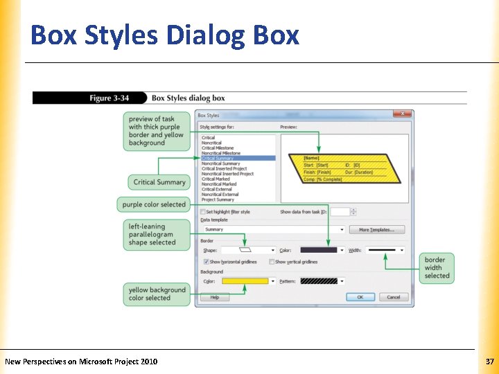 Box Styles Dialog Box New Perspectives on Microsoft Project 2010 XP 37 