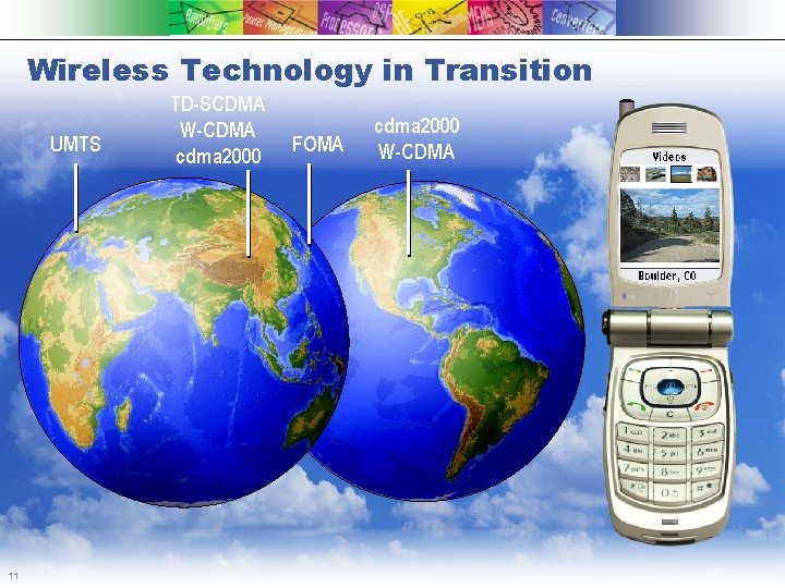 Wireless Technology in Transition UMTS 11 TD-SCDMA W-CDMA cdma 2000 FOMA cdma 2000 W-CDMA