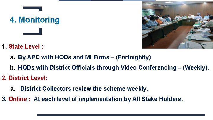 4. Monitoring 1. State Level : a. By APC with HODs and MI Firms