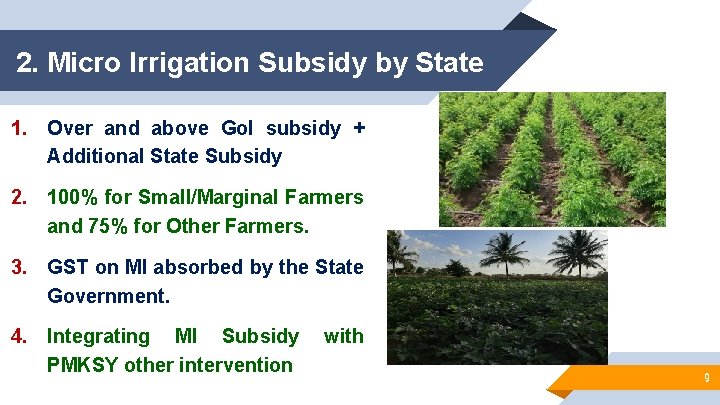 2. Micro Irrigation Subsidy by State 1. Over and above Go. I subsidy +