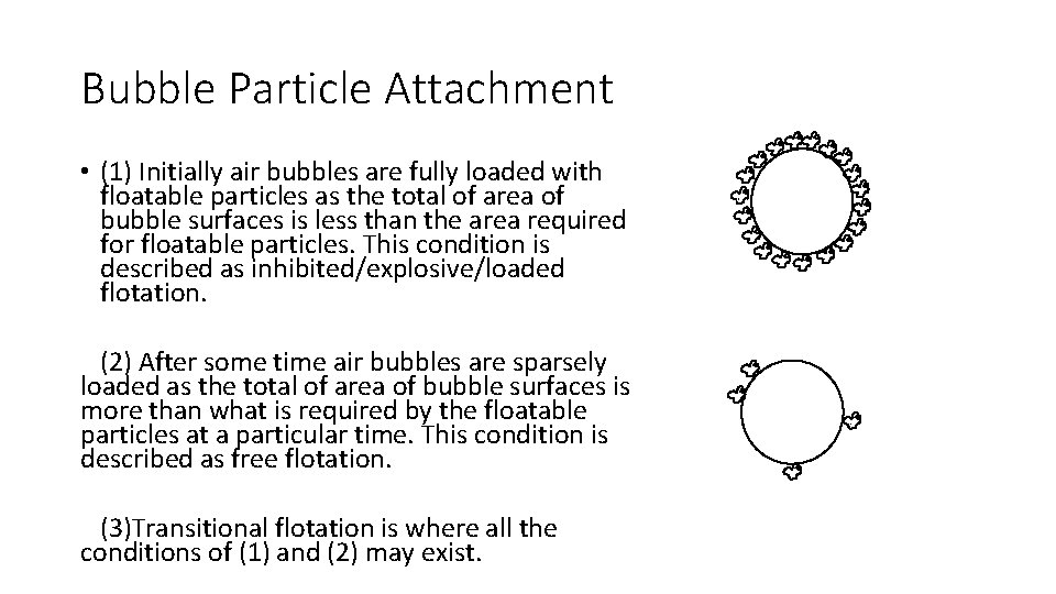 Bubble Particle Attachment • (1) Initially air bubbles are fully loaded with floatable particles