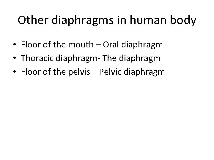 Other diaphragms in human body • Floor of the mouth – Oral diaphragm • Other diaphragms in human body • Floor of the mouth – Oral diaphragm •