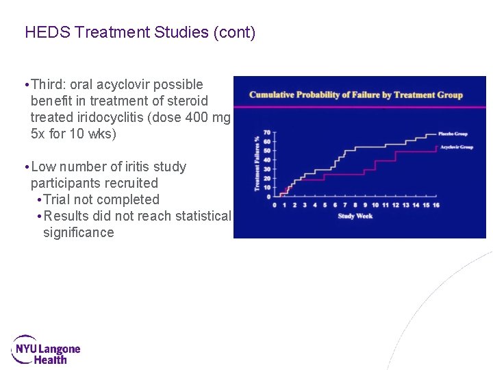 HEDS Treatment Studies (cont) • Third: oral acyclovir possible benefit in treatment of steroid