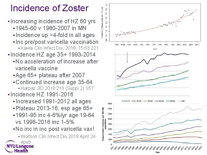 Incidence of Zoster • Increasing incidence of HZ 60 yrs • 1945 -60 v