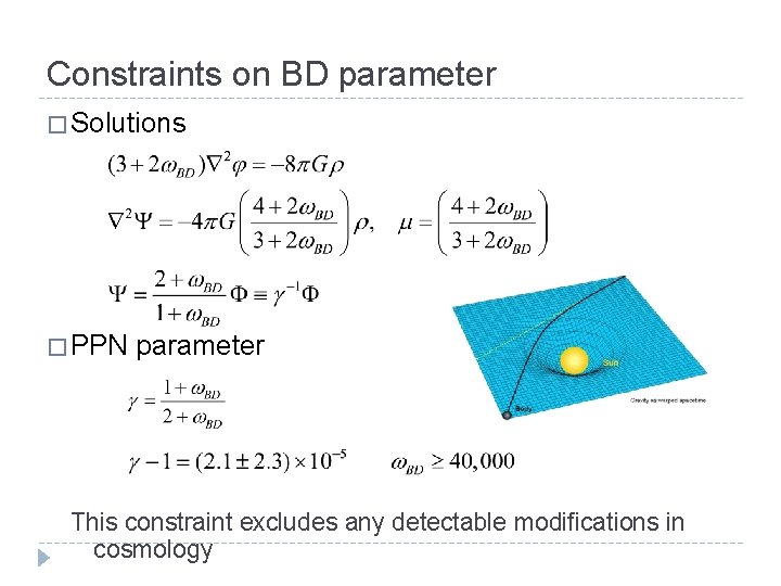 Constraints on BD parameter � Solutions � PPN parameter This constraint excludes any detectable