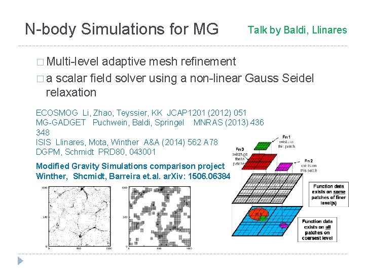N-body Simulations for MG Talk by Baldi, Llinares � Multi-level adaptive mesh refinement �