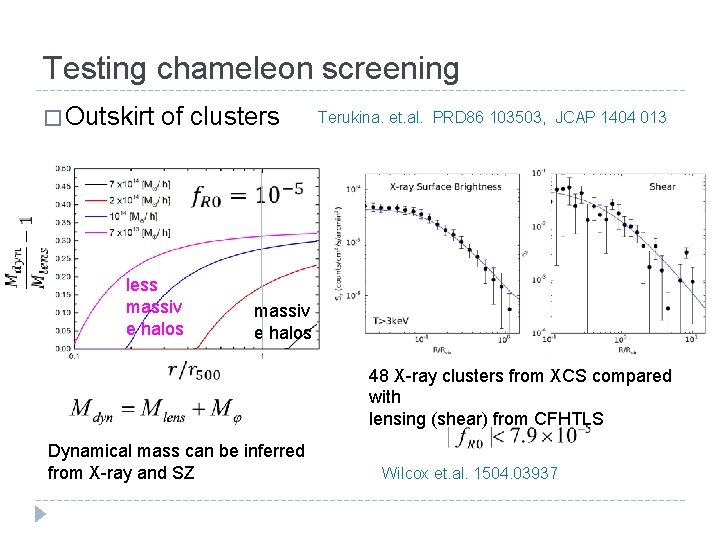 Testing chameleon screening � Outskirt of clusters Terukina. et. al. PRD 86 103503, JCAP