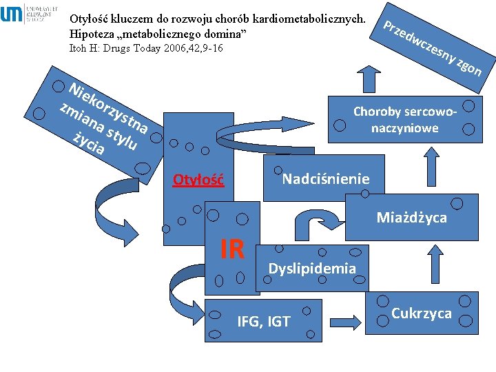 Otyłość kluczem do rozwoju chorób kardiometabolicznych. Hipoteza „metabolicznego domina” Itoh H: Drugs Today 2006,