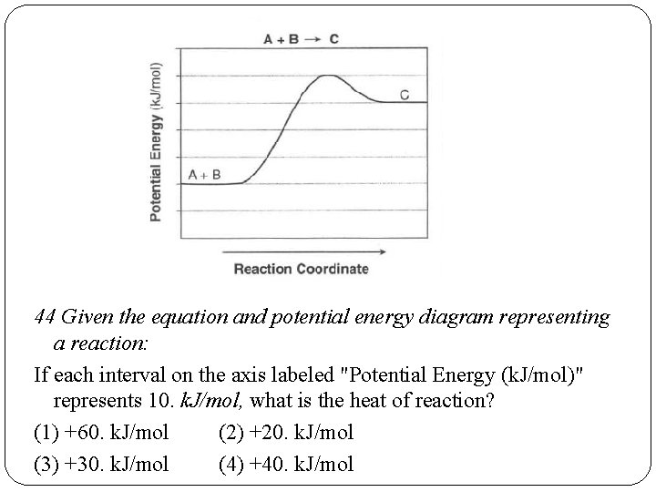 44 Given the equation and potential energy diagram representing a reaction: If each interval
