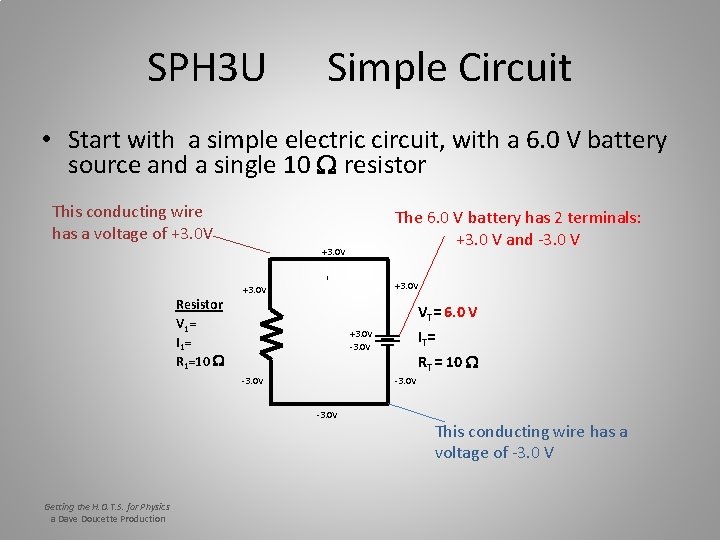 SPH 3 U Simple Circuit • Start with a simple electric circuit, with a