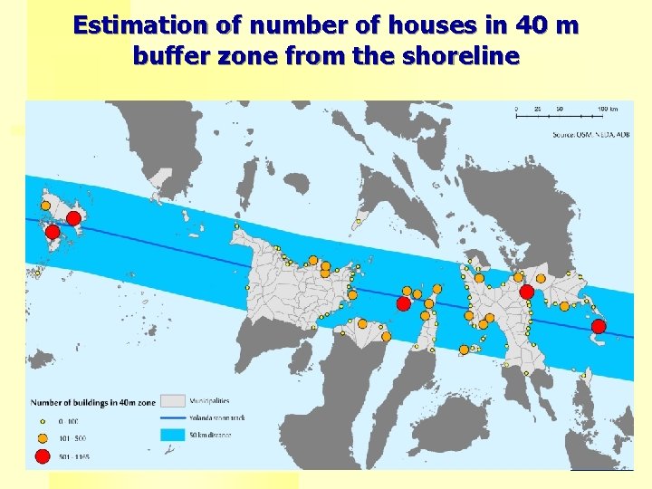 Estimation of number of houses in 40 m buffer zone from the shoreline 30