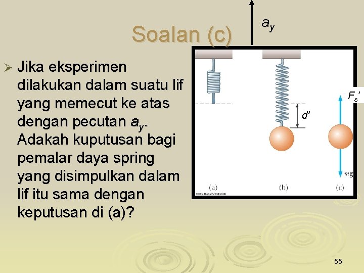 Soalan (c) ay Ø Jika eksperimen dilakukan dalam suatu lif yang memecut ke atas
