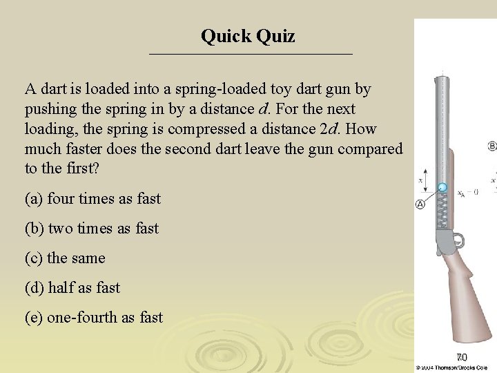 Quick Quiz A dart is loaded into a spring-loaded toy dart gun by pushing