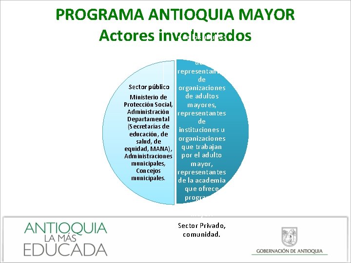 PROGRAMA ANTIOQUIA MAYOR Representante s de los adultos Actores involucrados mayores institucionaliza dos, representantes