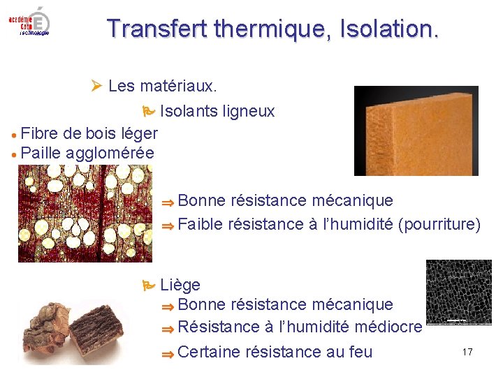 Transfert thermique, Isolation. Les matériaux. Isolants ligneux Fibre de bois léger Paille agglomérée Bonne Transfert thermique, Isolation. Les matériaux. Isolants ligneux Fibre de bois léger Paille agglomérée Bonne
