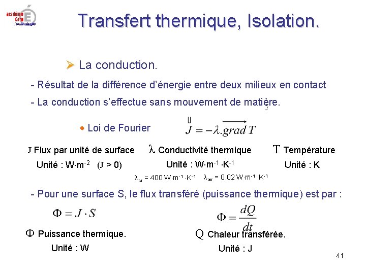 Transfert thermique, Isolation. La conduction. - Résultat de la différence d’énergie entre deux milieux Transfert thermique, Isolation. La conduction. - Résultat de la différence d’énergie entre deux milieux