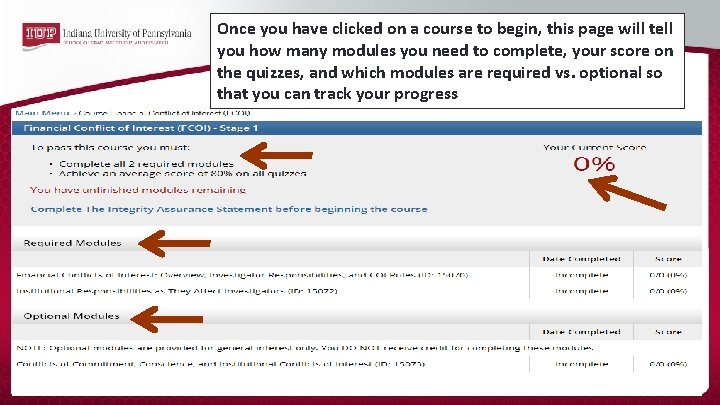 Once you have clicked on a course to begin, this page will tell you