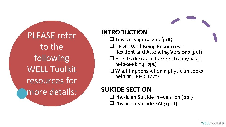 PLEASE refer to the following WELL Toolkit resources for more details: INTRODUCTION q. Tips